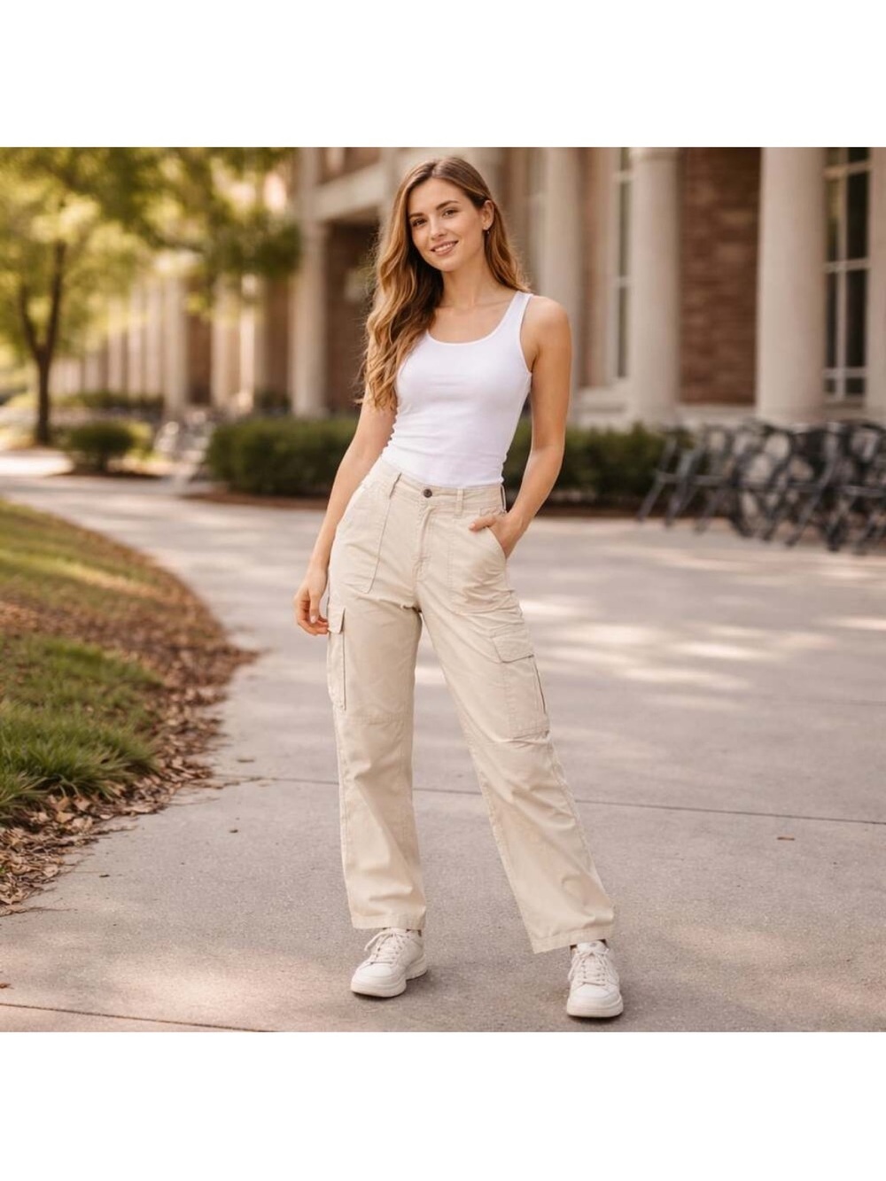 Hollister Ultra High-Rise Baggy Pants Beige Size 26 / 3 Y2K Cargo